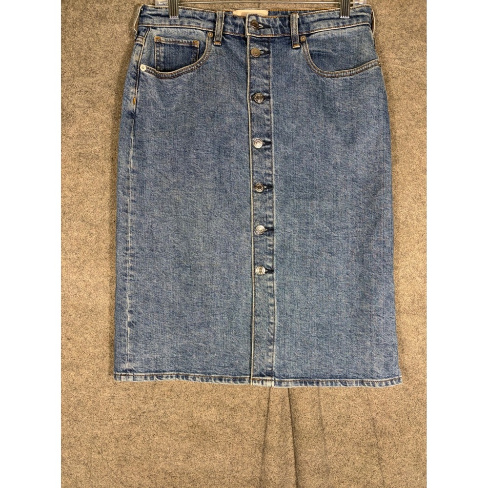 Everlane The Denim Pencil Skirt Blue Button Front Stretch Size 29 Womens - Picture 1 of 7